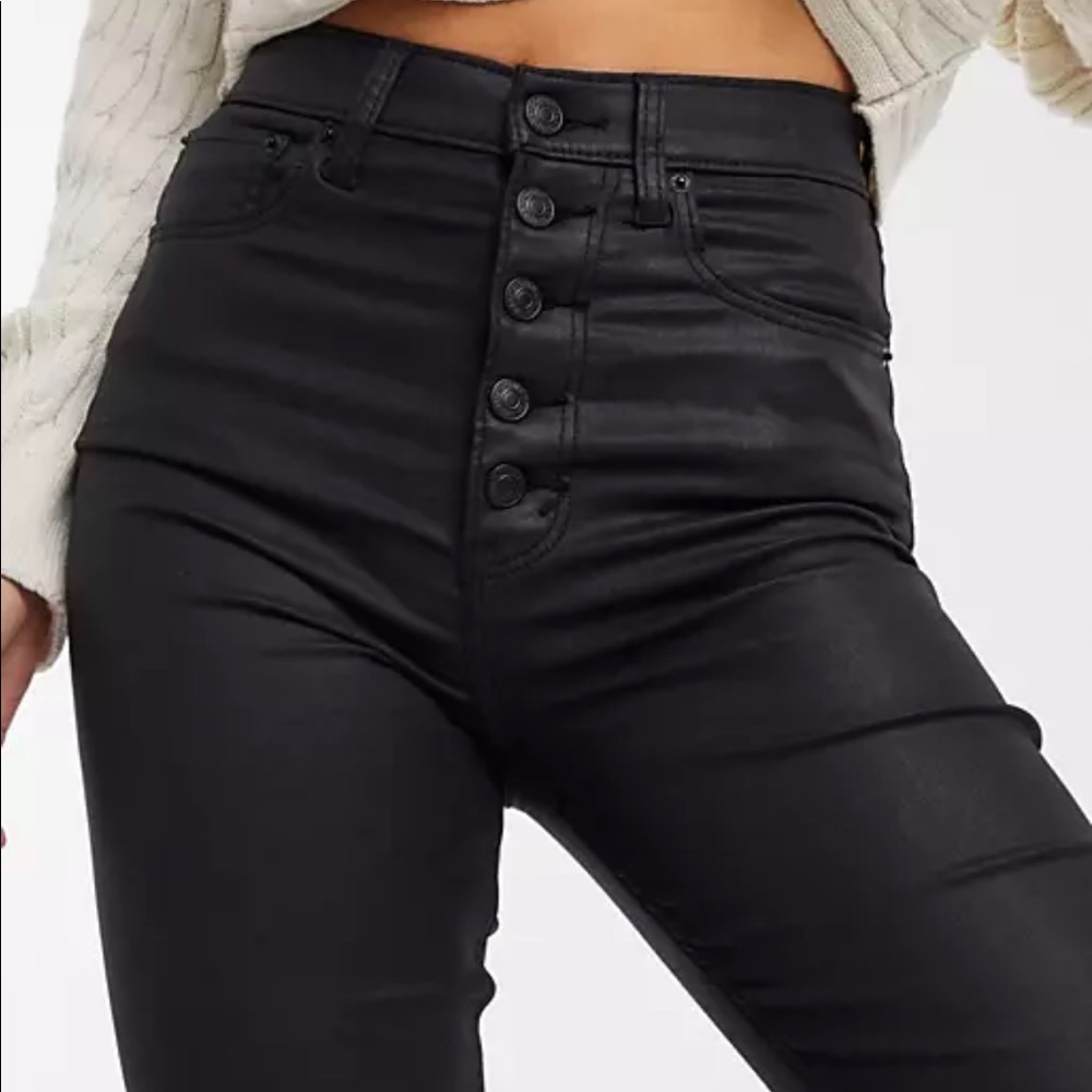 Abercrombie and Fitch Ankle Straight Ultra High Rise coated black bottoms!!